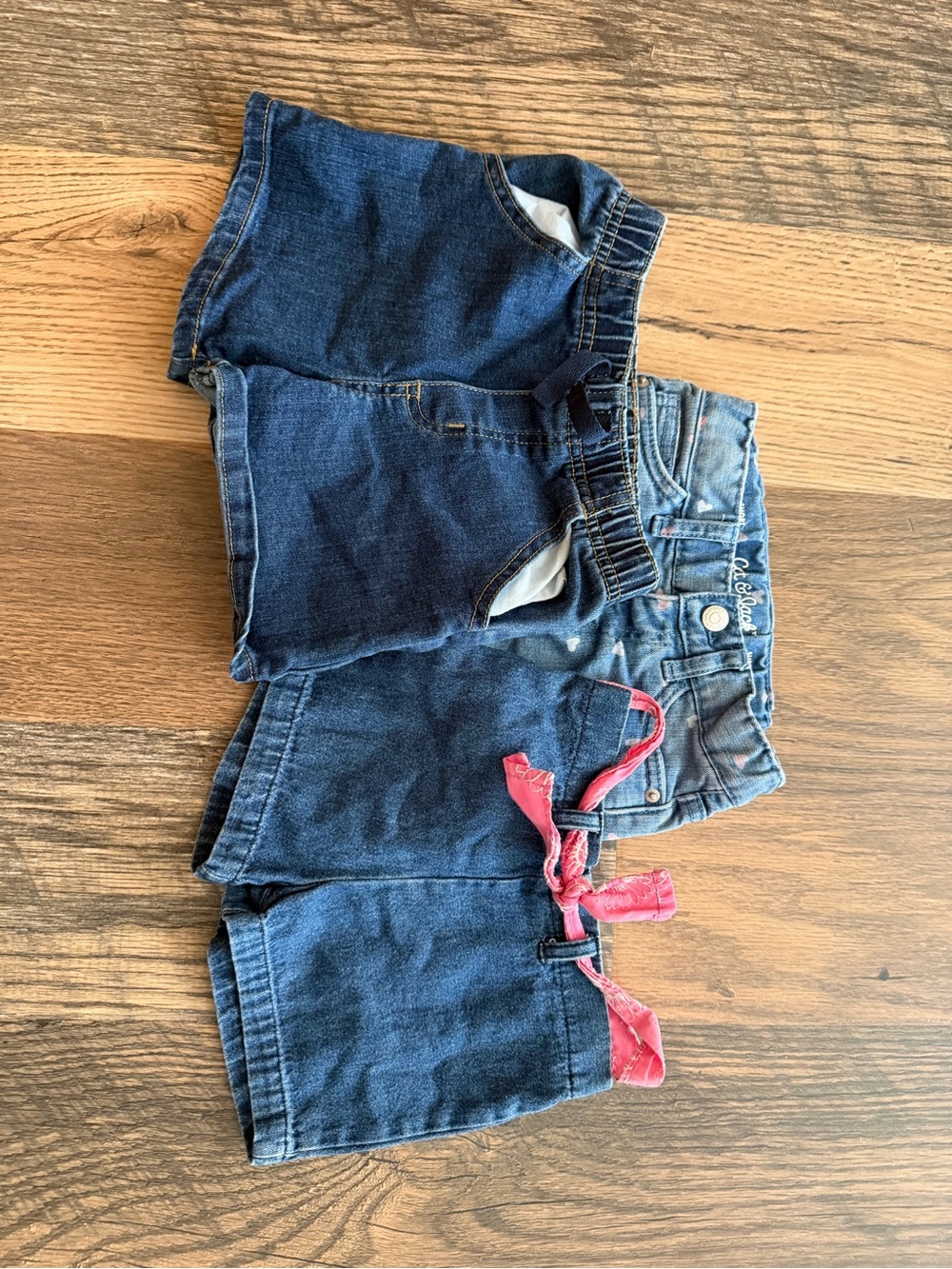 Kids Denim Shorts Bundle with Pink Bandana Accent - Dark Blue